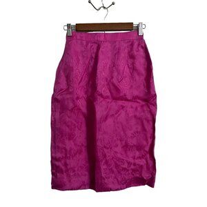 Vintage Womens Y2K Hot Pink Floral Textured Back Slit Pencil Skirt Size XS